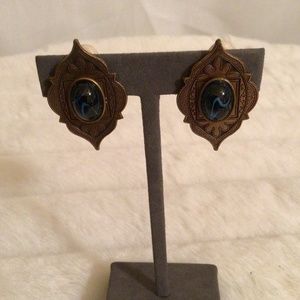 Vintage gold with green stones clip earrings